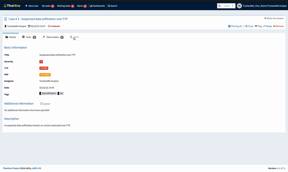 Screenshot: In the visual below, we add the corresponding tactic and technique associated with the case. The TTPs are imported from MITRE ATT&CK