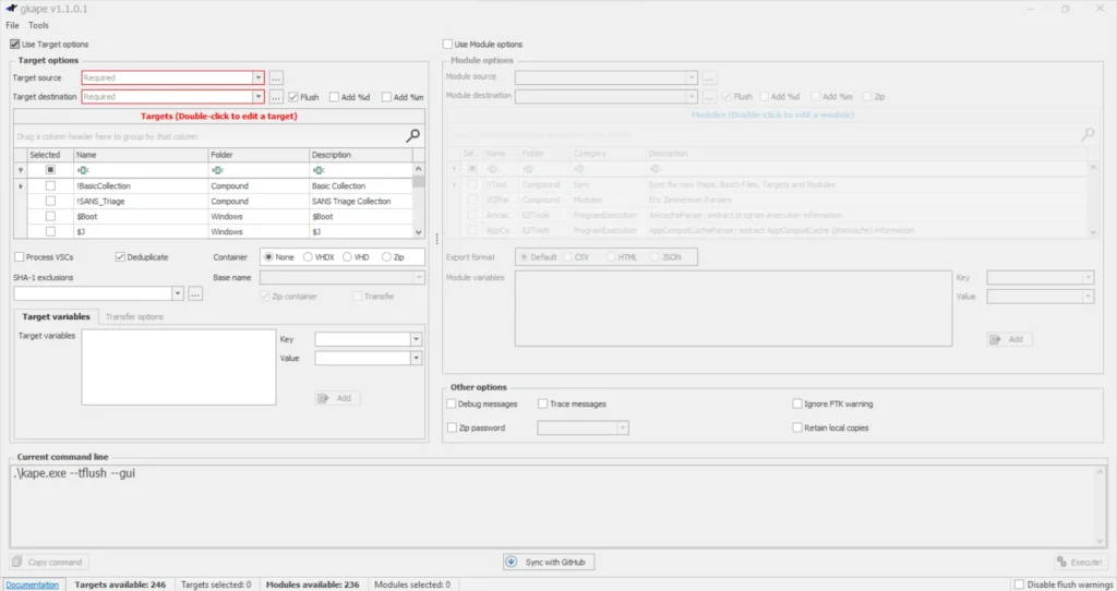 Screenshot: Here you can see that there are different options, but most are disabled. To collect Targets We will go ahead by enabling the Use Target...