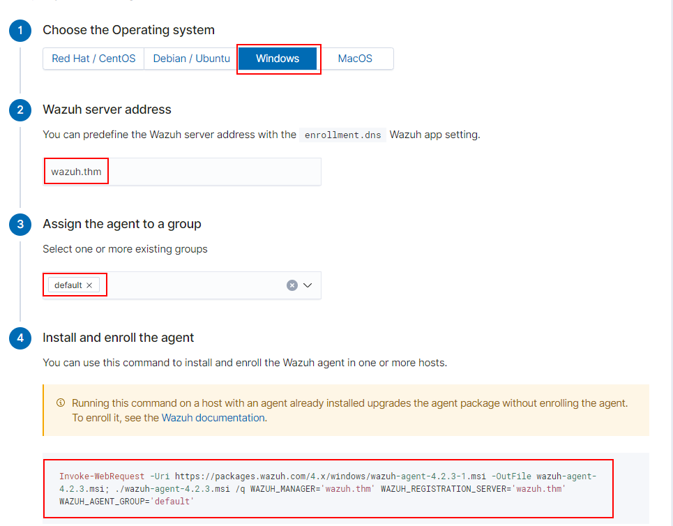 Screenshot: Installing the Wazuh agent on Windows