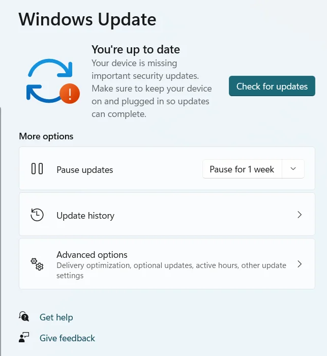 Screenshot: Once logged in I started running updates and came accross another issue