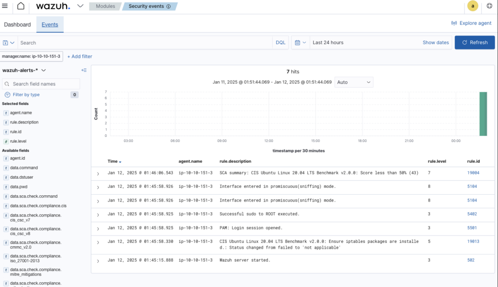 Screenshot: Navigated to Security events (2 of 3)