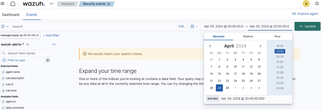 Screenshot: Navigated to Security events (3 of 3)