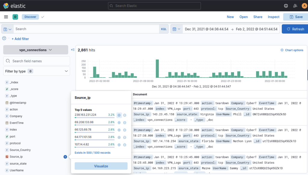 Screenshot: Filter by Source_IP on the lefthand side