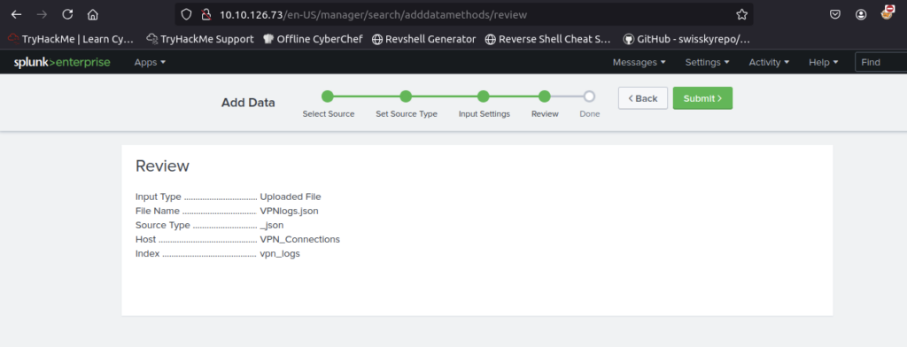 Screenshot: !! add Host Field Value VPN_Connections and new index vpn_logs !!