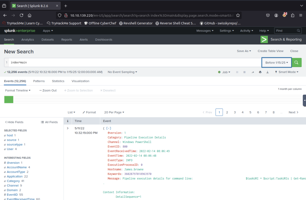 Screenshot: But as none was mentioned I headed over to search, Updated the date range and searched main index
