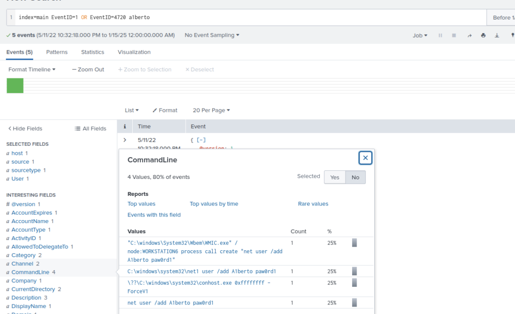 Screenshot: Head to command line, there are 4 results