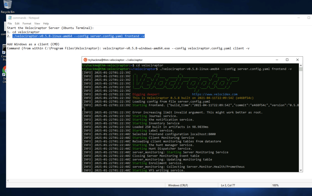 Screenshot: Ensure to deploy velociraptor in accordance with task 2 (1 of 3)