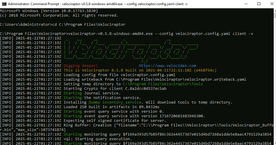 Screenshot: Ensure to deploy velociraptor in accordance with task 2 (3 of 3)