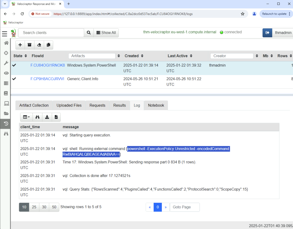 Screenshot: Head to logs