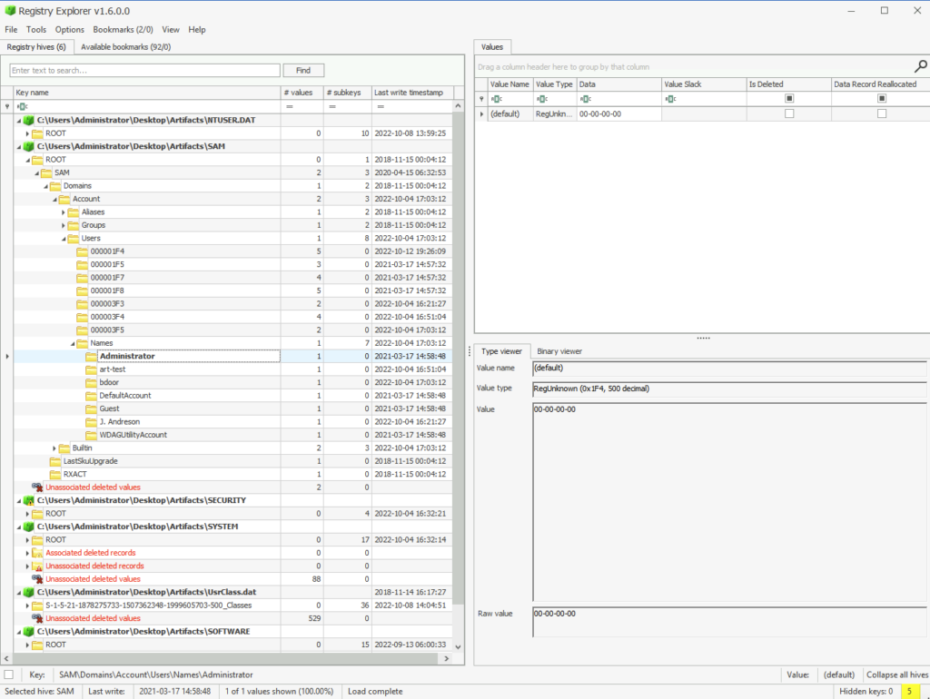 Screenshot: Next over to SAM for user info