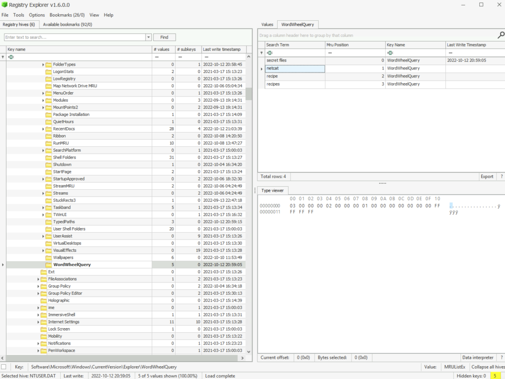Screenshot: Jump over to WordWheelQuery to see what the user has been searching for