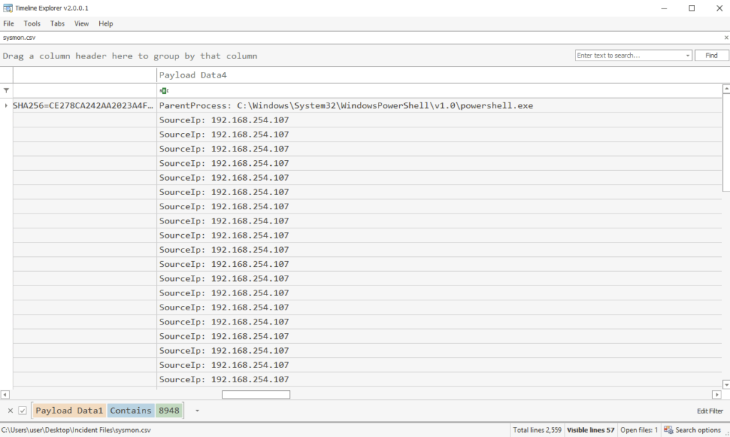 Screenshot: Let's use the parent ID (PID) to link network connections to the malicious payloads behaviour (2 of 4)