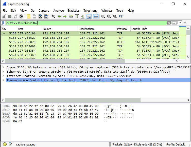 Screenshot: We have a source IP now, Lets go for a swim with it