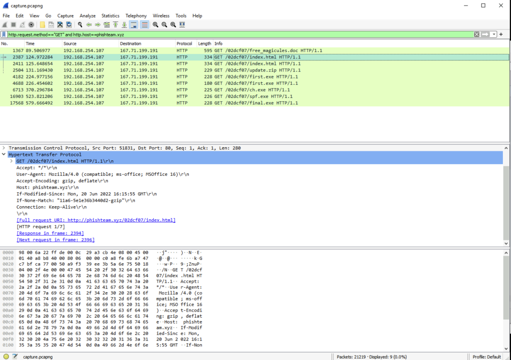 Screenshot: For our first answer we can try filtering for the domain name we learnt earlier