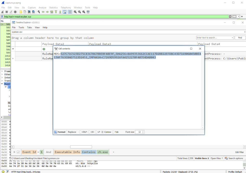 Screenshot: ANSWER: SHA256 hash of the binary used to establish the reverse SOCKS proxy connection