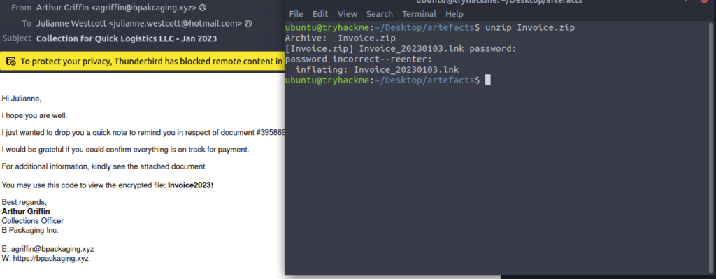 Screenshot: Then extract (Passwords in email)