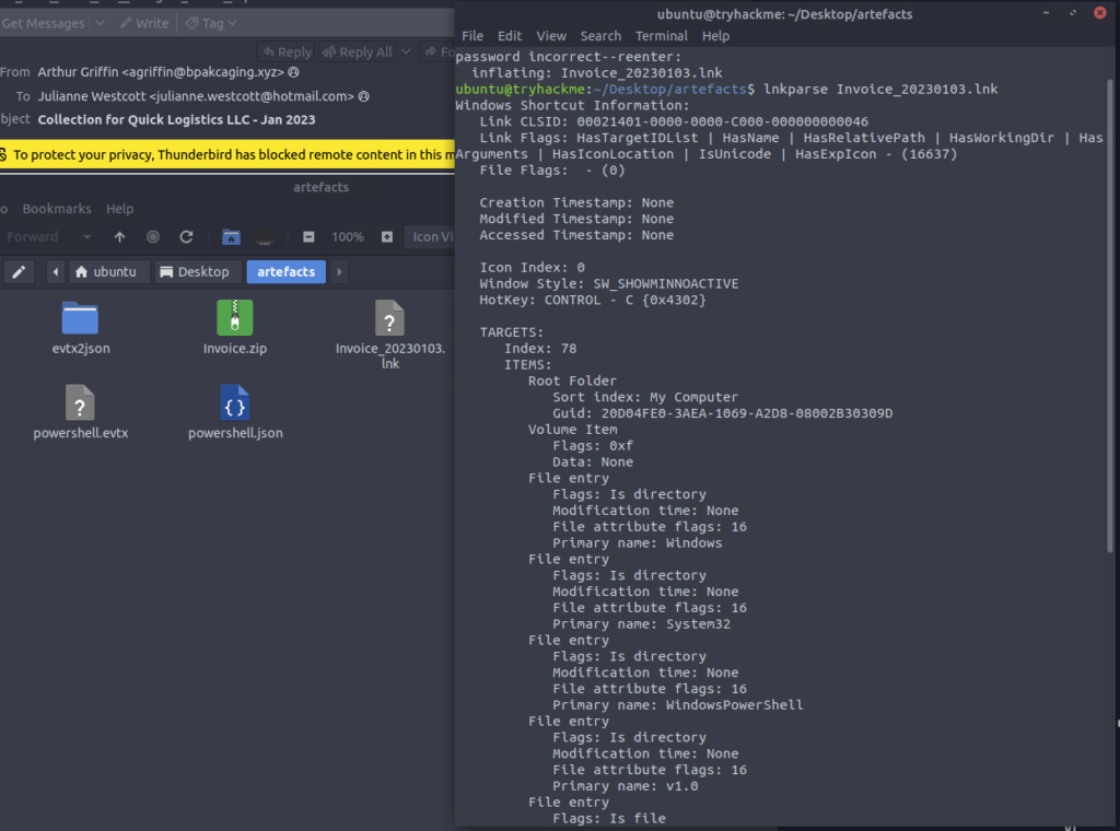 Screenshot: Then extract information in Payload with Lnkparse
