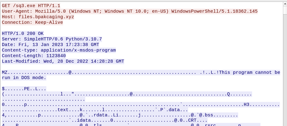 Screenshot: If we follow the stream we uncover some useful info about the request and response