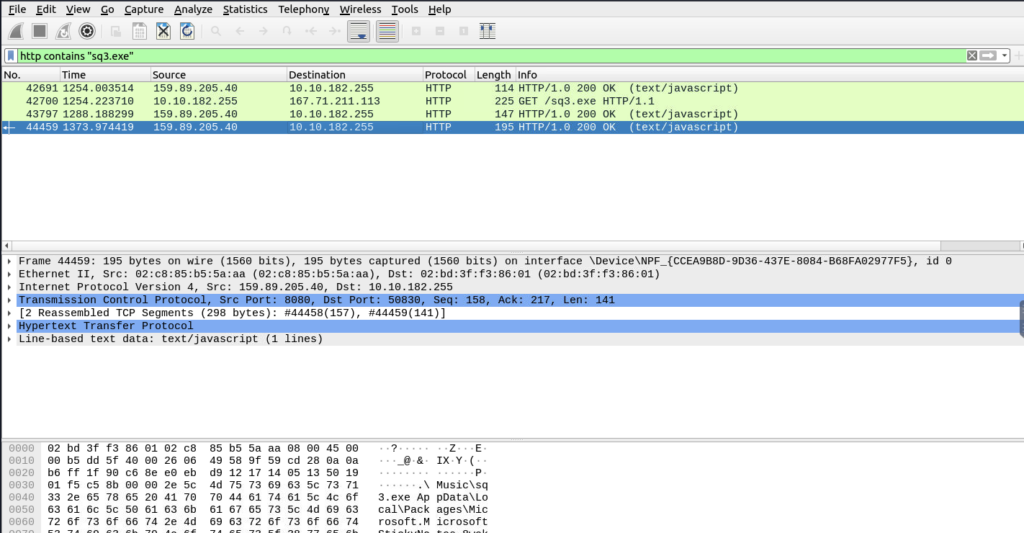 Screenshot: Our hint tells us we need to discover the database associated with sq3.exe that was mentioned in previous tasks.
