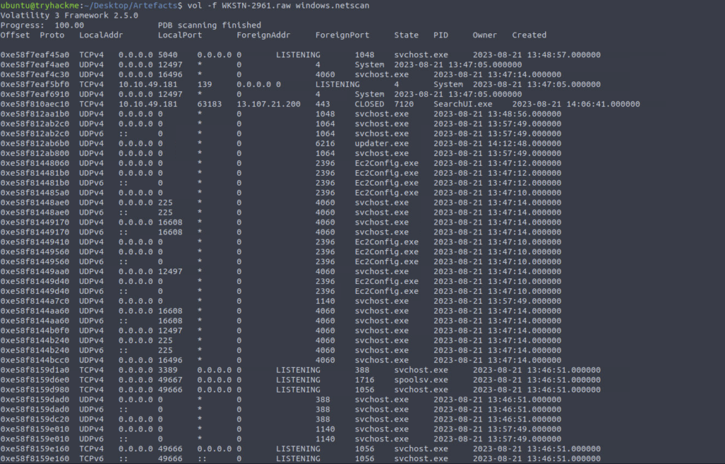 Screenshot: Next we need info related to network connections, we can use another favourite (1 of 2)