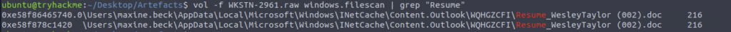 Screenshot: Next one we can use filescan, grep is life