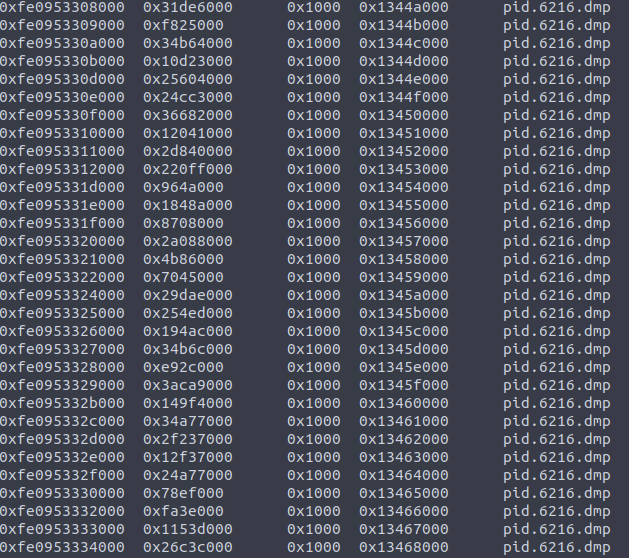 Screenshot: Then we can dump out malicious process' memory dump then have a dig
