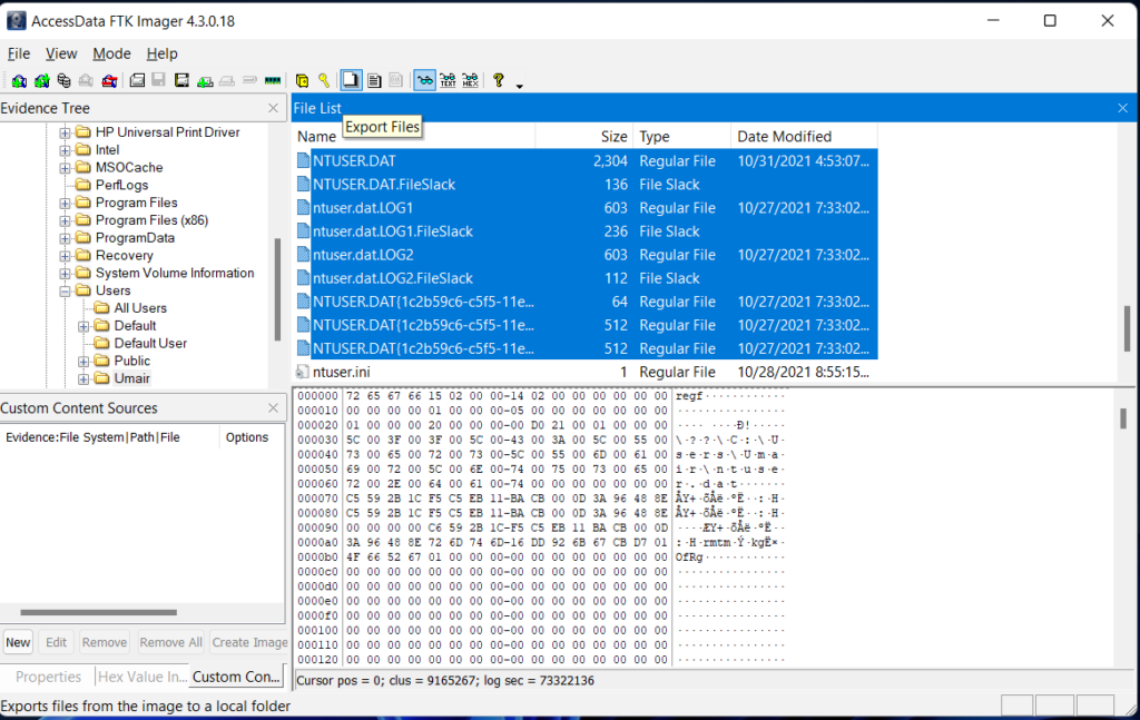 Screenshot: FTK Imager is similar to Autopsy and allows you to extract files from a disk image or a live system...