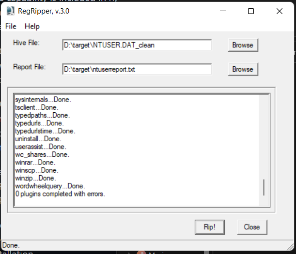 Screenshot: RegRipper is available in both a CLI and GUI form which is shown in the screenshot below.