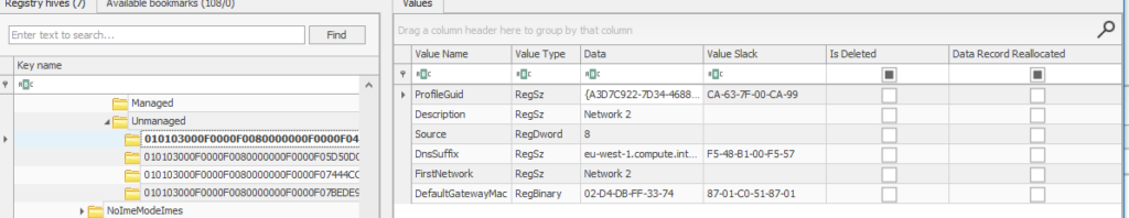 Screenshot: SOFTWAREMicrosoftWindows NTCurrentVersionNetworkListSignaturesManaged