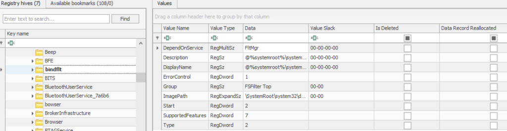 Screenshot: Notice the Value of the Start key in the screenshot below.