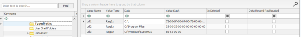 Screenshot: Here is how the TypedPaths key looks like in Registry Explorer