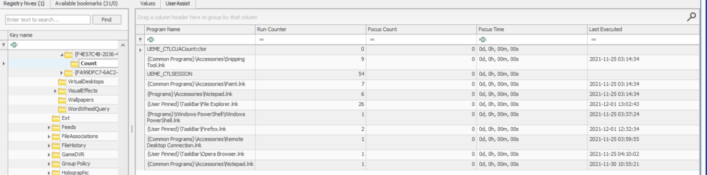 Screenshot: Take a look at the below screenshot from Registry Explorer and answer Question #1.