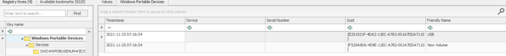 Screenshot: SOFTWAREMicrosoftWindows Portable DevicesDevices
