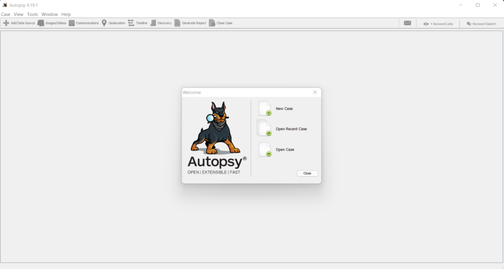 Screenshot: On the attached VM, you will find an icon for Autopsy on the Desktop. Double-click it to run Autopsy. You will be greeted with the...
