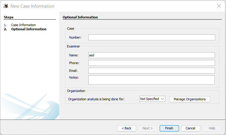 Screenshot: Enter a name to save your case by, and click Next.