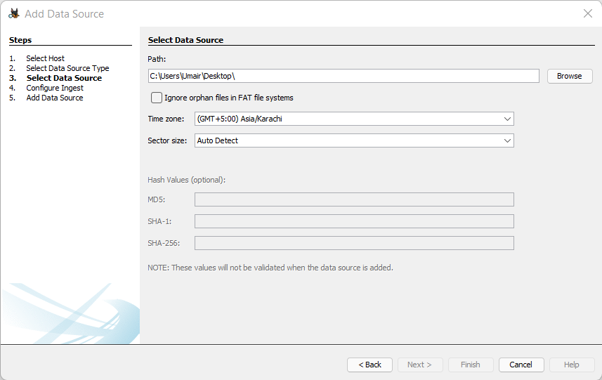 Screenshot: It will ask you for the location of the data source.