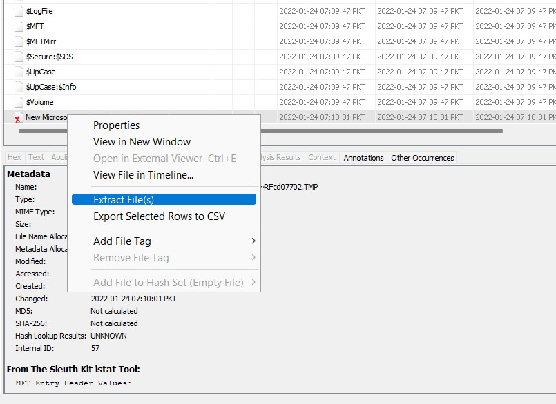Screenshot: Notice the X mark on the last file in the screenshot above, named New Microsoft Excel Worksheet.xlsx~RFcd07702.TMP. This indicates that...