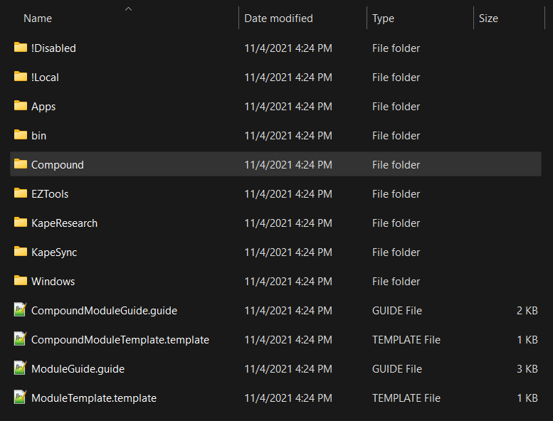 Screenshot: This is what the Modules directory looks like in KAPE