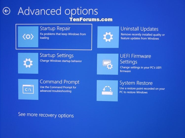 Screenshot: When I came to the next stage I noticed I didn't have the Reset This PC option which was confusing so I searched for a screenshot that had...