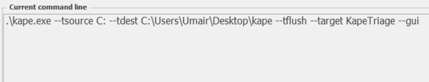 Screenshot: In the Current command line tab, we can see the command line options being added or removed while configuring the UI. This Window will show...