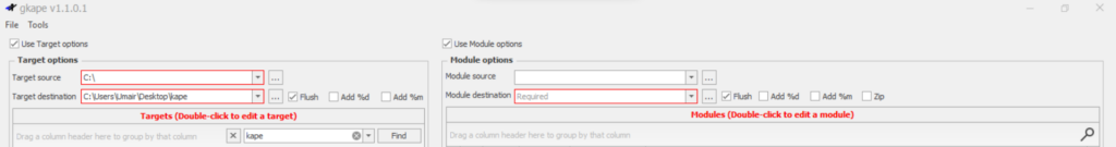 Screenshot: When using both Target and Module Options, providing Module Source is not required. The selected Modules will use the Target destination as...