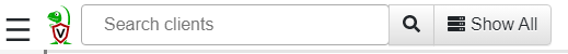 Screenshot: To see the client and interact with it, click on the magnifying glass with an empty search query (no text in the search bar) or click Show...