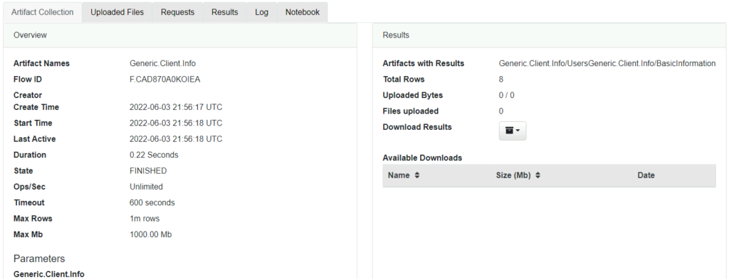 Screenshot: In the below screenshot, the output is from Artifact Collection.