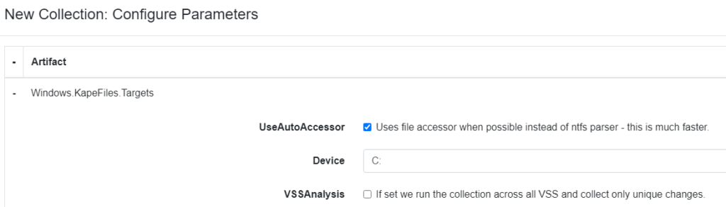 Screenshot from the 'Configure Parameters' section