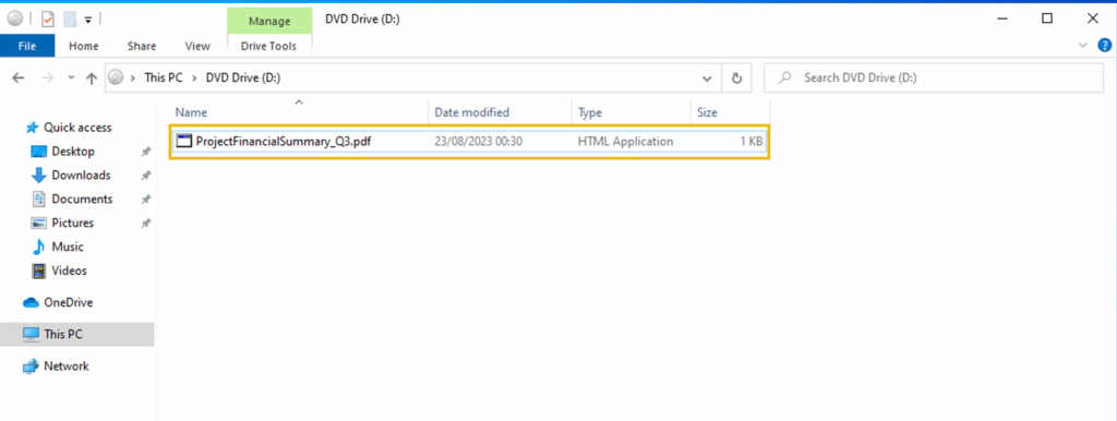 Screenshot: In addition, the security team also observed a file inside the ISO payload, as shown in the image below.