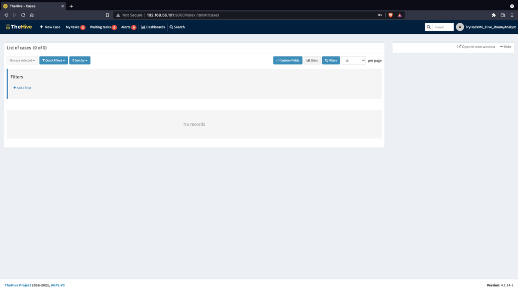 Screenshot: Once an analyst has logged in to the dashboard, they will be greeted with the screen below. At the top, various menu options are listed...