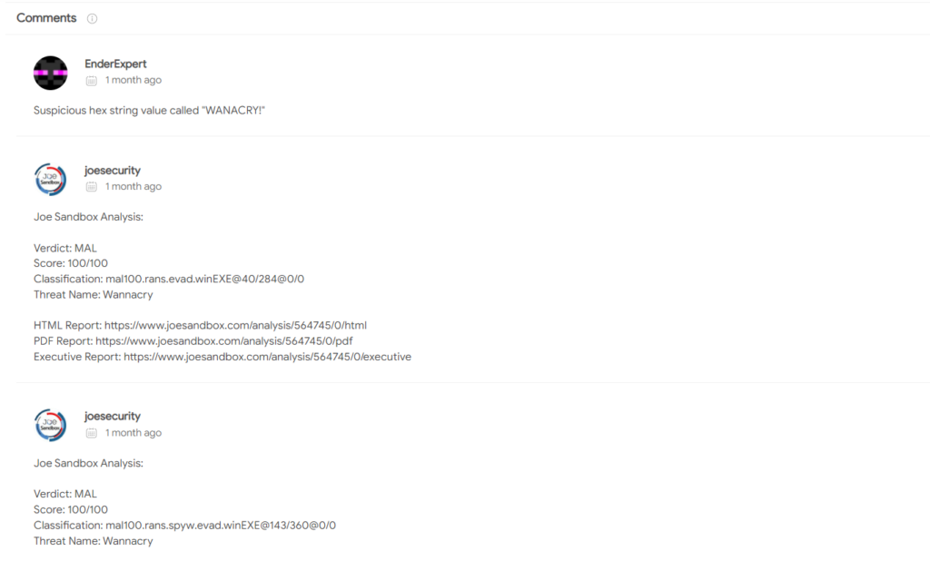 Screenshot: We can also find comments about the sample by the community on VirusTotal, which can sometimes provide additional context about the sample.