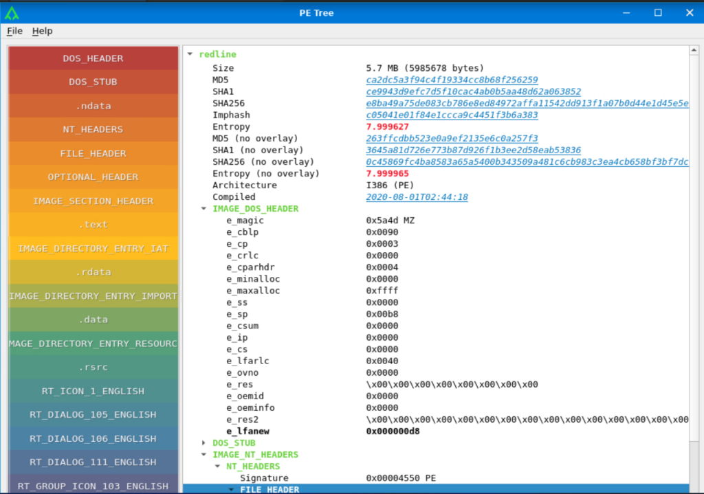 Screenshot from the 'PE Header' section
